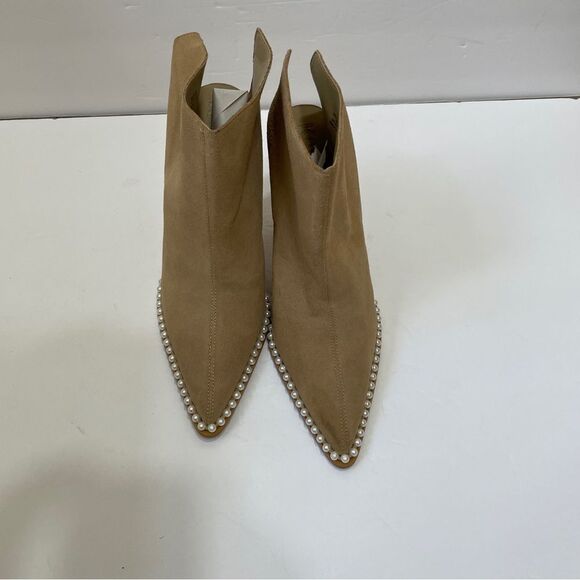 NEW WITHOUT TAGS KARL LAGERFELD CYRON STILETTO BOOTIES IN TAN SUEDE LEATHER - Picture 3 of 7
